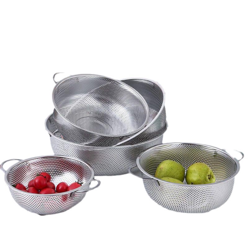 acero inoxidable grueso doble oreja cesta de agujero cerrado cesta de lavado de verduras cesta de tamiz de arroz cesta de drenaje cesta de frutas cesta de frutas cesta de cocina cesta multipropósito