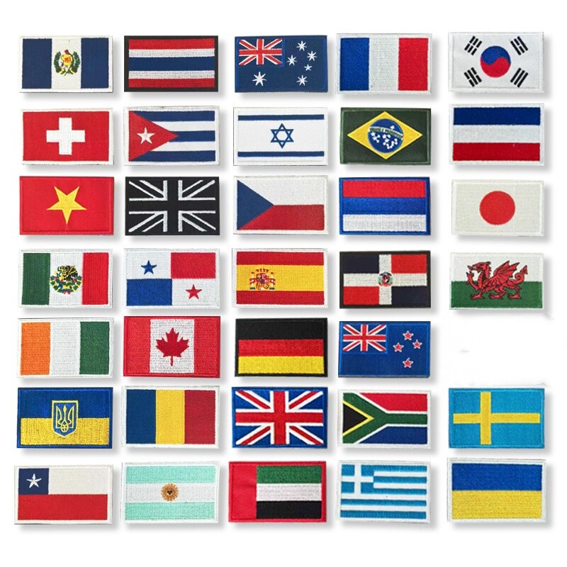 In-Stock World Flag Magic Tape Badges Morale Patches National Flag Armbands Embroidered Fabric Patches Wholesale