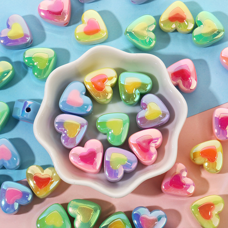 3g Weight Beads Jewelry Making Type DIY Jewelry Accessories Classification 1 Piece Quantity Acrylic Material Heart Shape Pattern Plating Design Simple Style Style 1 Piece Arylic Heart Shape DIY Jewelry Accessories Beads 2
