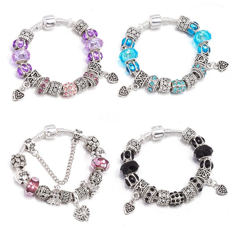 Literary retro silver-plated crystal point drill Xizang silver peach heart process color retention treatment ladies bracelet factory wholesale