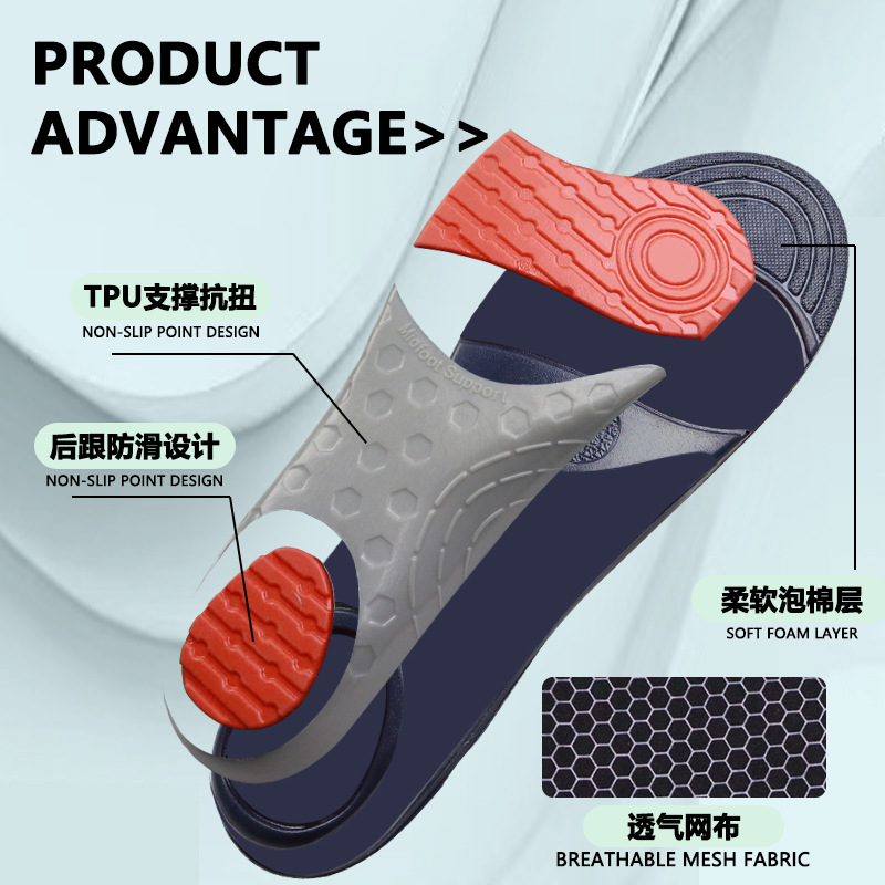 Corrección transfronteriza plantilla absorción de sudor antiolor arco de soporte plantilla amortiguador para hombres y mujeres plantilla de corrección de arco