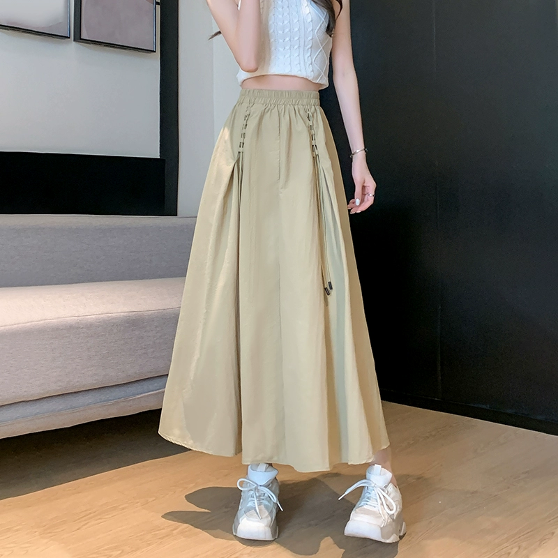 Хаки Юбка Женская Лето 2025 Новая длинная большая юбка-зонтик