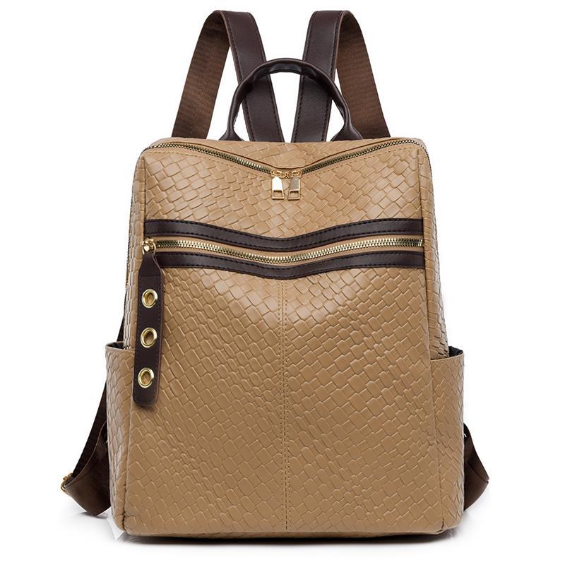 Mochila de color de contraste transfronteriza al por mayor para mujer 2024 nuevo bolso femenino de cuero suave retro europeo y americano, mochila de viaje al aire libre de ocio