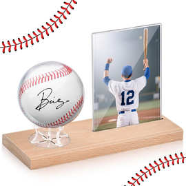 榉木棒球展示架简约亚克力陈列架创意冠军照片棒球展示盒球收纳盒