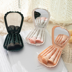 5-piece seashell mirror makeup brushes portable mini set with makeup mirror travel small makeup brush set