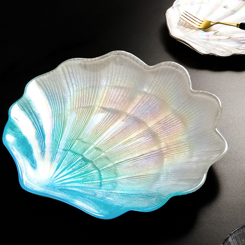 Crystal glass magic color shell plate gradient plate wholesale custom text logo new manicure plate living room decoration