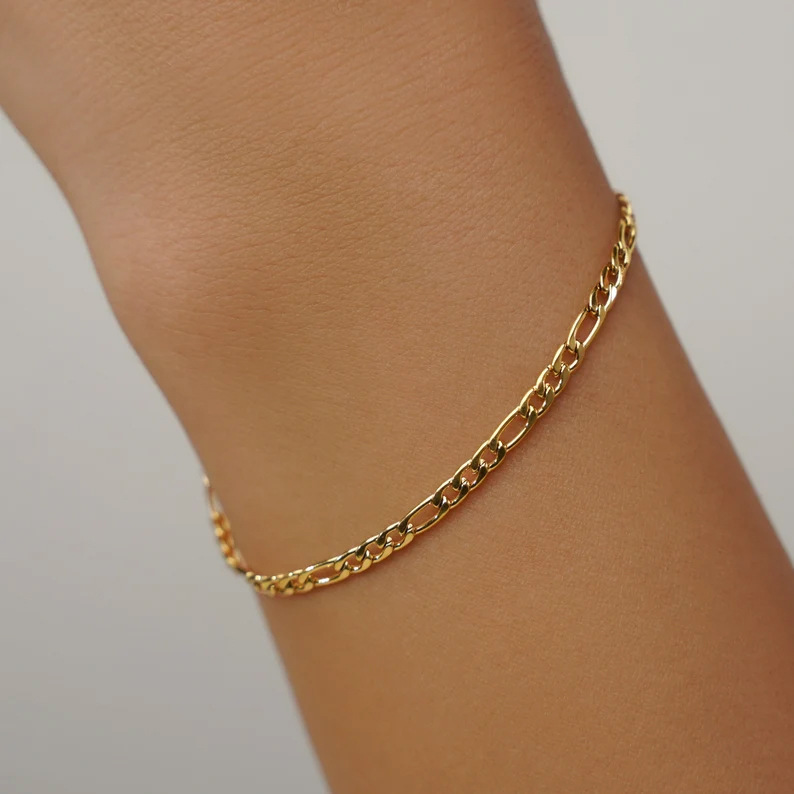 Amazon Personalized 3mm Gold Figaro Women's Bracelet Simple Chain Jewelry Bracelet Gift
