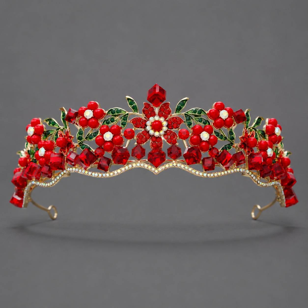 Corona Barroca Retro con Cristales Rojos de Aleación y Cristal Rojo, Acabado galvanizado, para desfiles, bodas y fiestas image 19
