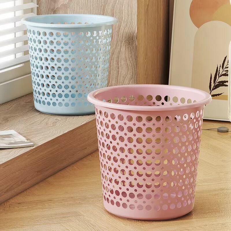 【European Style】Modern Household Hollow Trash Bin, Plastic No-Ring Waste Basket for Kitchen and Bathroom