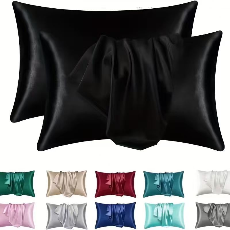 Comercio exterior transfronterizo sobre de color sólido imitación seda almohada funda de seda seda seda satin y piel almohada de sueño individual image 4