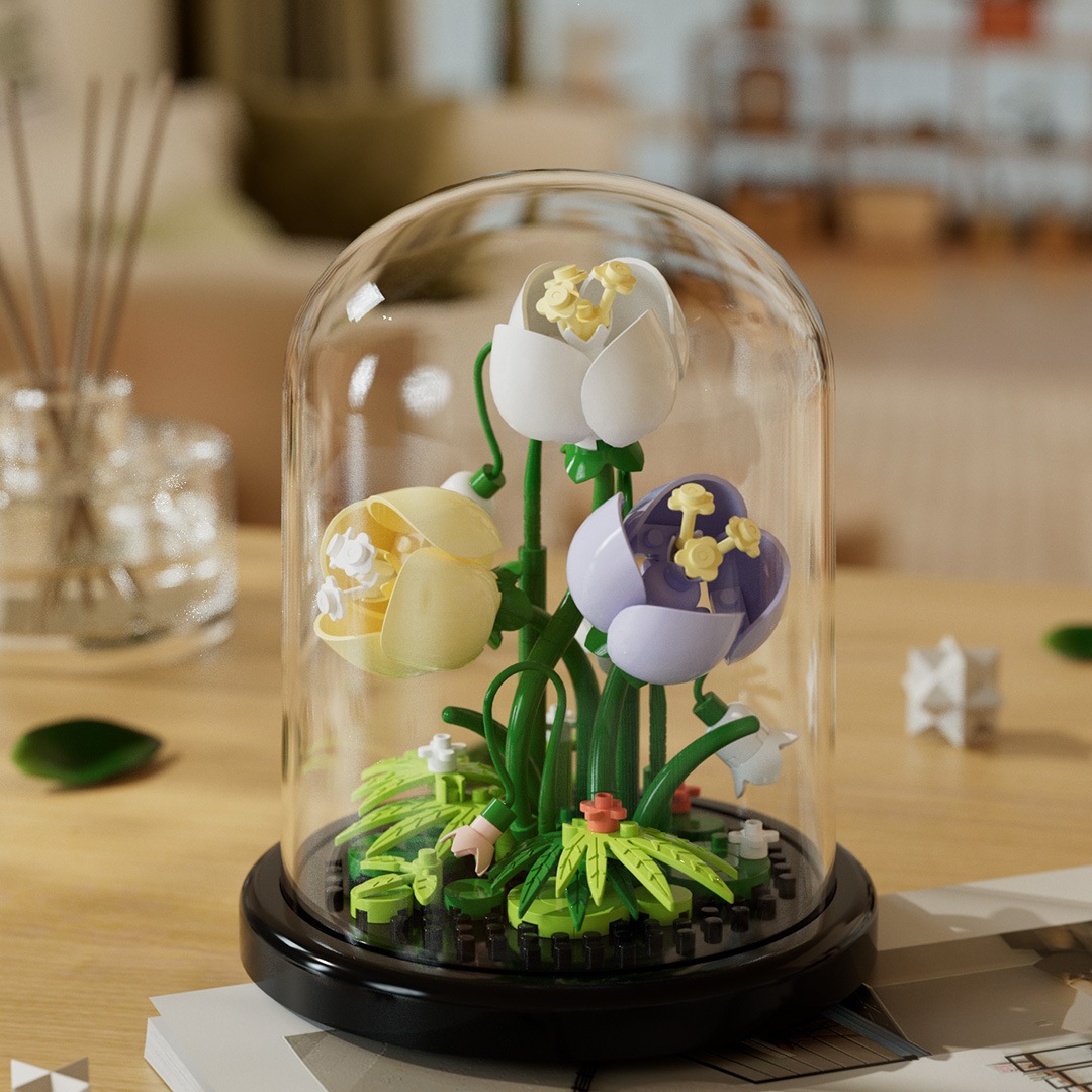 Chao Le Chuang 7345 - 7348 flores interestelares arco iris ramo de flores ensamblaje bloques de construcción juguetes para niños niñas rompecabezas adornos