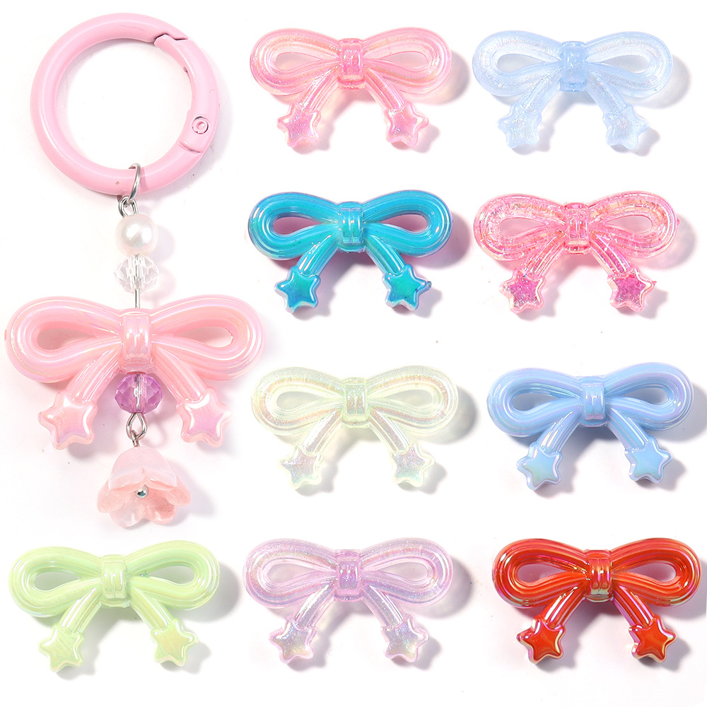 亚克力镀彩星星蝴蝶结散珠手串diy配件手机绳钥匙扣串笔配件