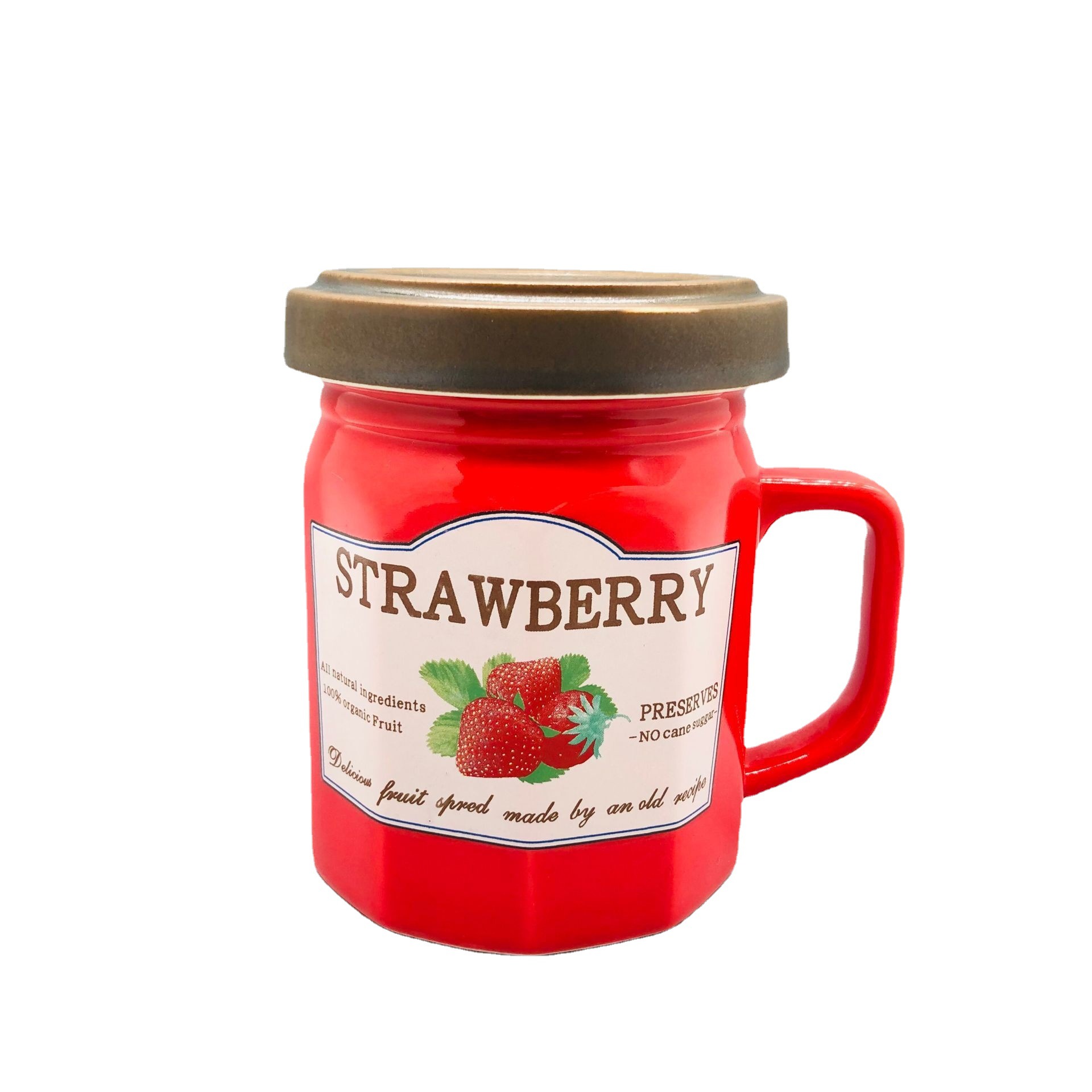 Retro lindo mermelada de fresa Taza de cerámica mermelada de arándanos Taza de cerámica con tapa Taza de cerámica titular de la pluma