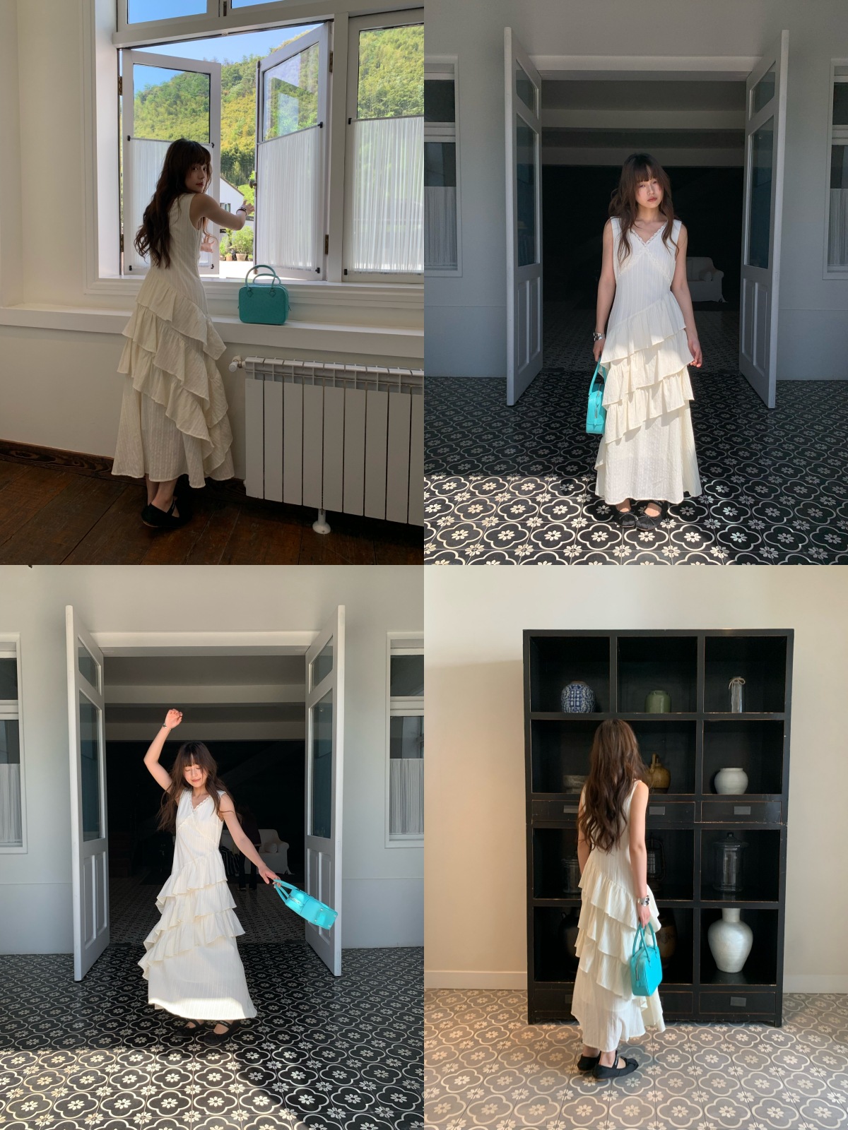 Quanlimei NEWOPEN 25 夏フランスの優しい気質スリム V ネックフリルドレス女性 S5356