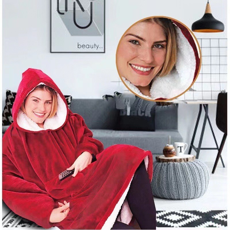 套頭抓絨服情侶家居服抓絨衣連帽防寒衣電視毯家居服法蘭絨睡衣