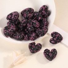 新品陶泥钻球直孔粉黑桃心diy饰品配件包包配件满钻爱心厂家直销