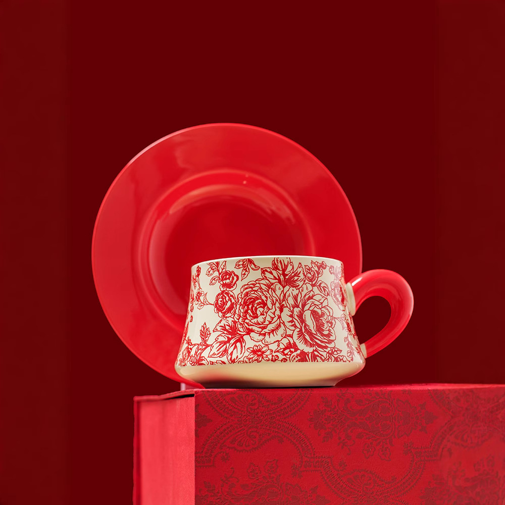 Rose Cup And Saucer Gift Box Coffee Cup And Saucer Set Light Luxury High End Tea Cup Creative Mug Ceramic Water Cup_voghion.com