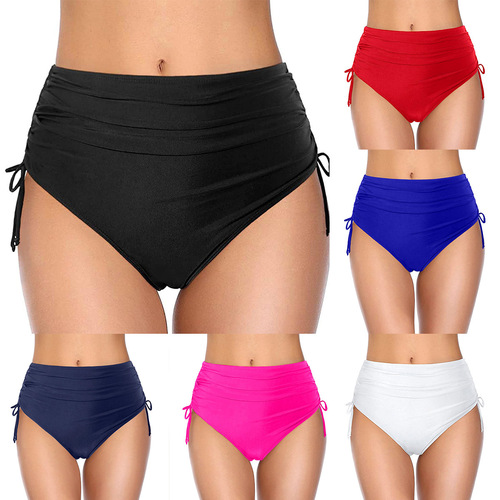 2025 High-Waisted Drawstring Pencil Triangle Solid Color Plus-Size Women's Swimsuit