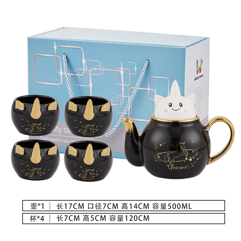 Luz nórdica de lujo flor y hierba tetera traje lindo unicornio tetera taza de té de cerámica con regalo de mano entrega de una sola pieza