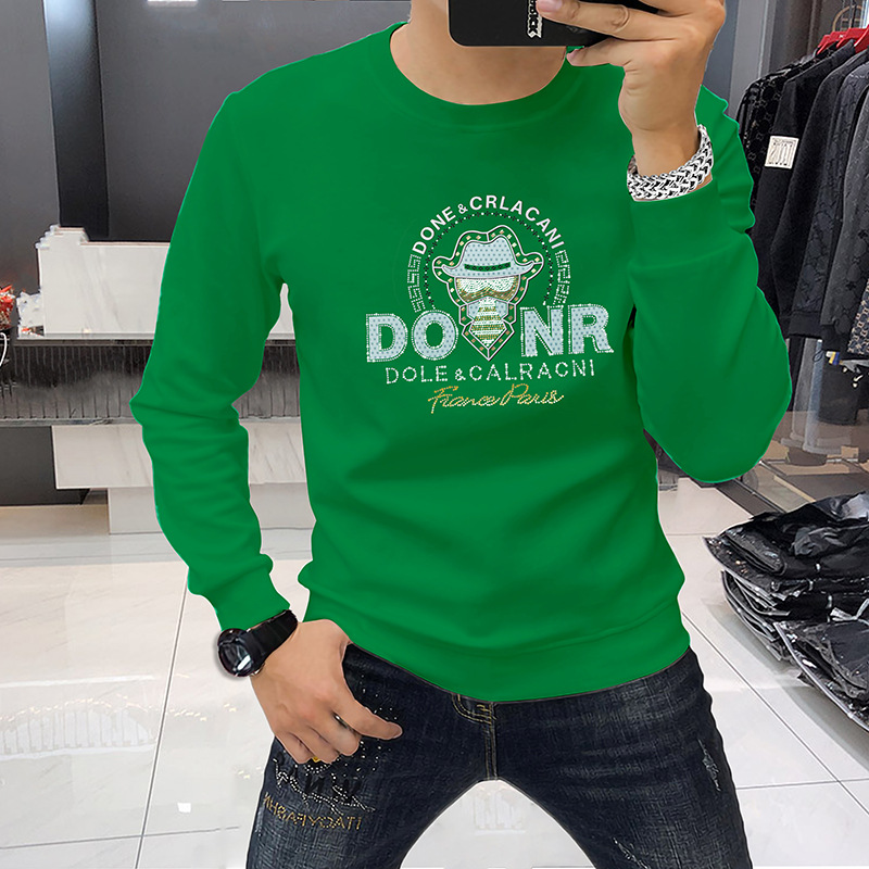 Felpa con cappuccio europea di lusso leggera di alta qualità con scollo tondo stampata con strass, casual, alla moda, da uomo, autunno e inverno_voghion.com