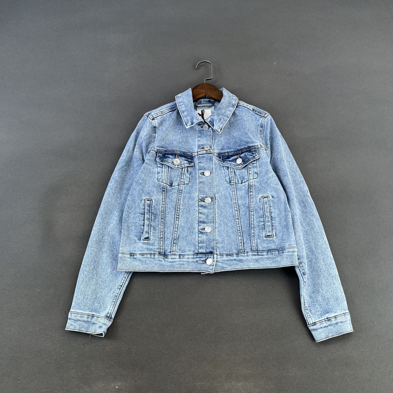 Original American Single Autumn Retro Washed Faded Blue Slim Short Turn-Down Collar Denim Jacket Coat Top for Women