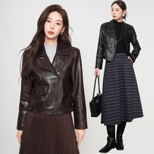 皮衣女西装领韩版时尚大码2025秋冬短款全皮绵羊皮百搭夹克代发