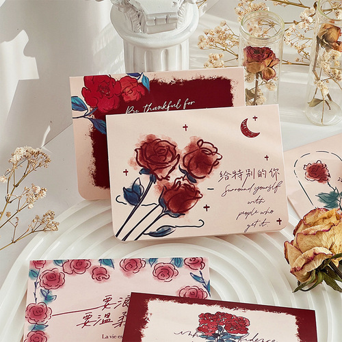 Rose Flower New Year Greeting Card Romantic Instagram Style Floral Goddess Day Birthday Wishes Message Handmade DIY Small Card