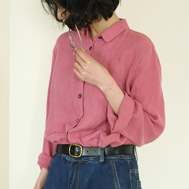 2025 New Spring and Summer Multi-Colorful Colorful Buttoned Washed Linen Long-Sleeved Shirt for Women