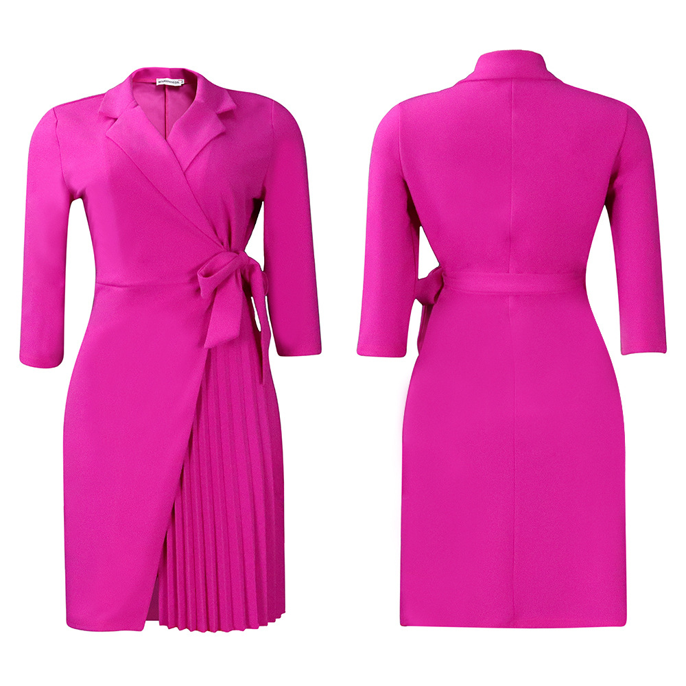 Spandex, Polyester Fabric Type High Waist Waist Line Business, Daily, Street Occasion Wholesale Women'S Elegant Solid Color Business Daily Street Turndown 3/4 Length Sleeve A-Line Skirt