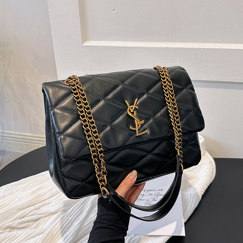Chanel üslubunda romb naxışlı zəncir çanta, böyük tutumlu çiyin