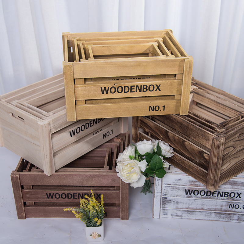 婚庆装饰道具 复古收纳木框木条箱四件套 森系摄影道具木构木盒