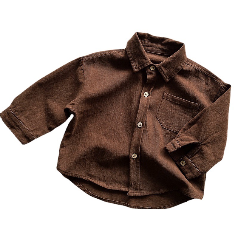 Fácil de combinar ~ camisa personalizada estilo coreano 2024 primavera y otoño nuevos niños y niñas de algodón camisa de manga larga abrigo de moda para niños