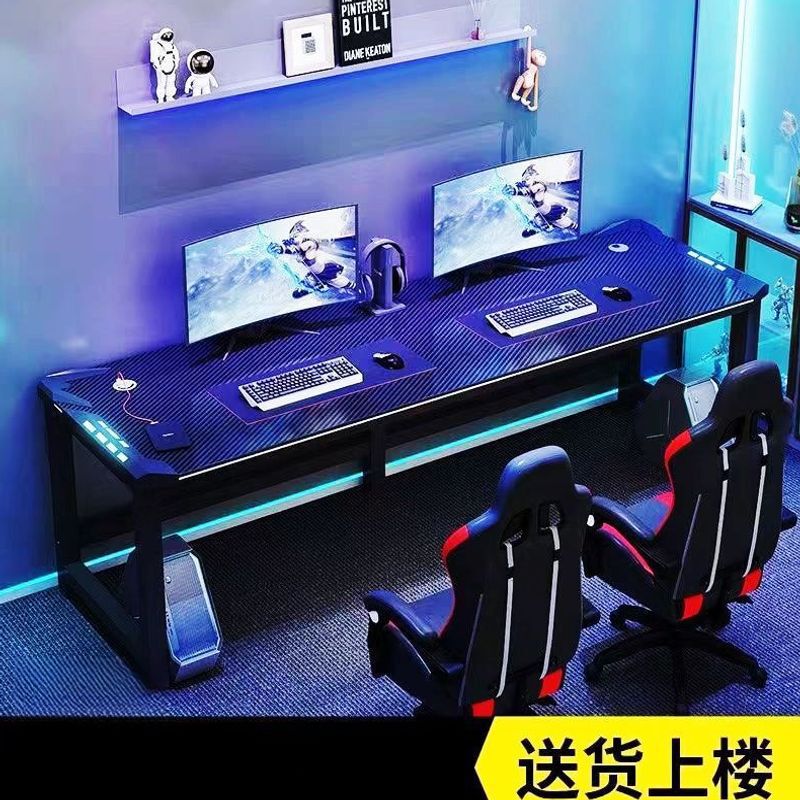 Double Gaming Desk with a Tech-Savvy Design, Desktop Computer Desk and Chair Set for Home Use, Bedroom Study Desk, Internet Cafe, and Gaming Streamer Desk