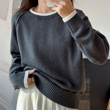 不起球100%纯棉加厚毛衣女秋冬2025新款圆领宽松打底衫内搭针织衫