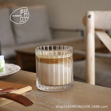 玻璃杯ins风杯子冷萃冰美式咖啡杯简约条纹水杯女韩国小清新可爱