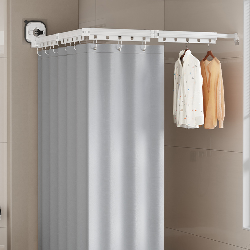 Suction cup folding shower curtain rod suit shower curtain waterproof mildew curtain partition toilet bathroom free of punching a generation of hair