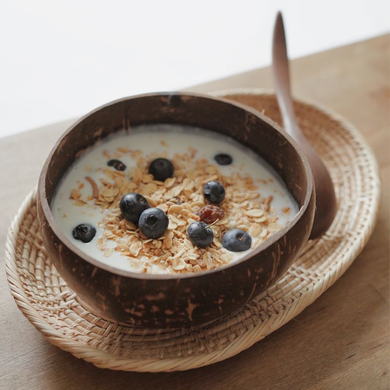 Good Morning store | Loose natural coconut shell bowl oatmeal bowl salad bowl light food bowl fruit bowl breakfast bowl