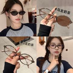 レトロ豹紋変色ネット赤小楕円本オタク欧米風小顔眼鏡すっぴん近視高さ数女