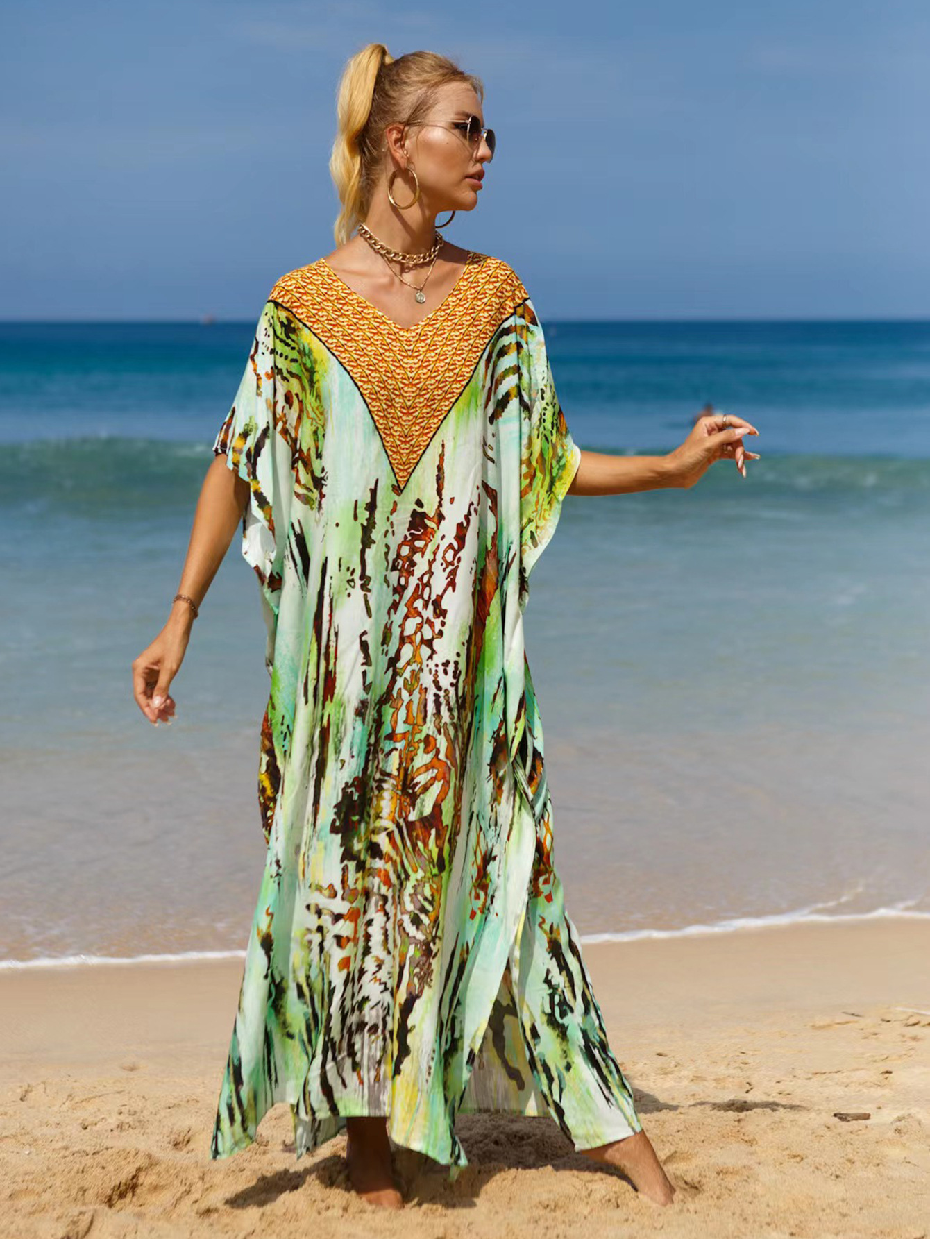 19 colores transfronterizos europeos y americanos populares rayón playa blusa Bohemia playa vestido más tamaño vestido 511