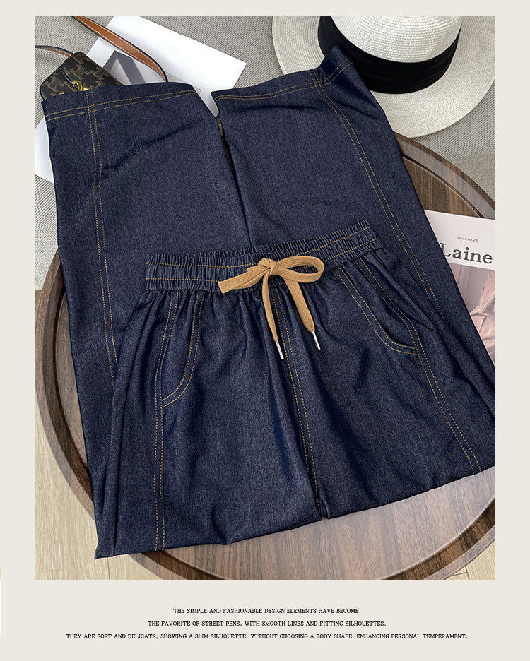 Quần jean nữ ống rộng cạp cao vải denim mỏng nhẹ dáng suông — Đen - Loại thông thường chi tiết 15