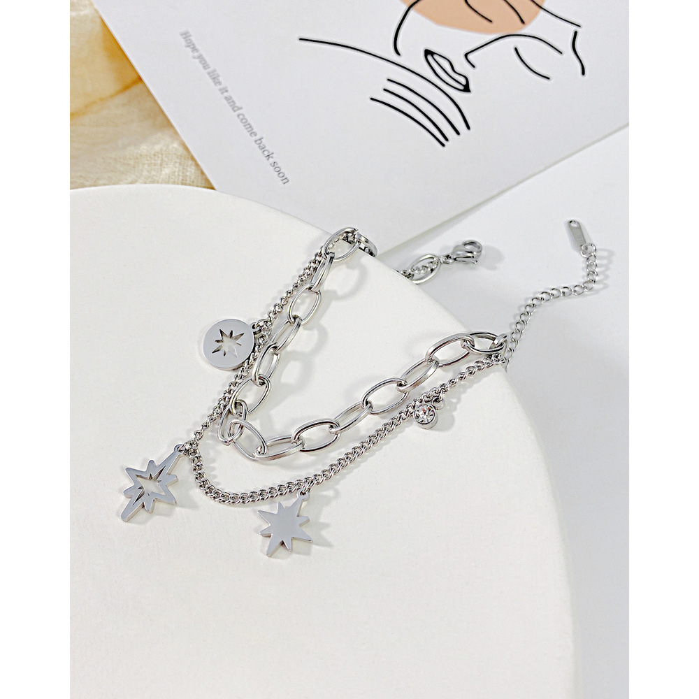 Fashion Double-layer Chain Hollow Firework Pattern Stainless Steel Bracelet display picture 2