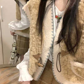 2023秋冬新款小香风羊羔毛马甲女皮毛一体羊羔绒背心坎肩马夹外套