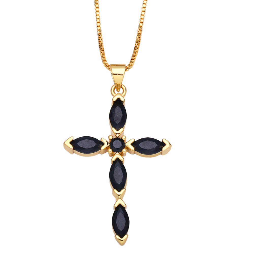 fashion cross copper gold-plated inlaid color zircon necklace