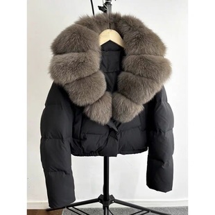 2024 winter new high-end fur big fox fur collar white duck down jacket women's warm short coat