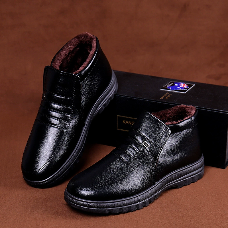 Мужская хлопчатобумажная обувь на флисовой подкладке, теплая хлопчатобумажная обувь, нескользящая водонепроницаемая обувь для отцов среднего и пожилого возраста, зимние сапоги, мужская хлопчатобумажная обувь.