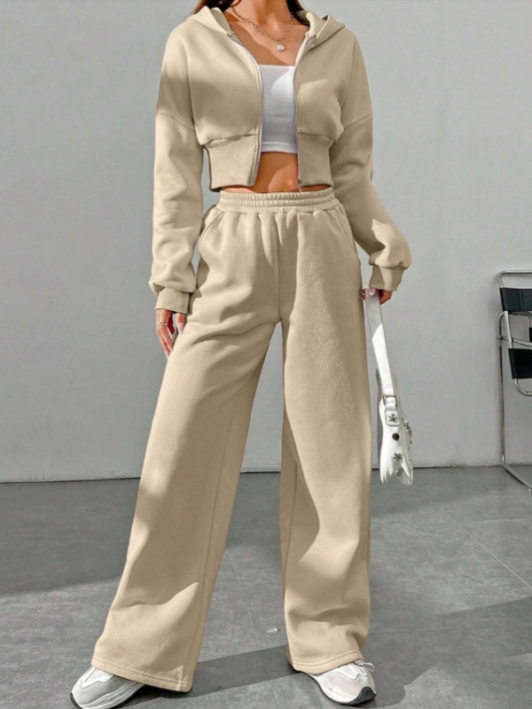 2025 ヨーロッパとアメリカンスタイルの女性の新しいカジュアルファッションフード付き長袖ジッパーカーディガンスウェットシャツスポーツ 2 点セット|undefined