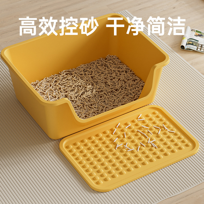 Suministros para mascotas, inodoro para gatos de gran tamaño abierto a prueba de salpicaduras, caja de arena para gatos extra grande, caja de arena para gatos semicerrada