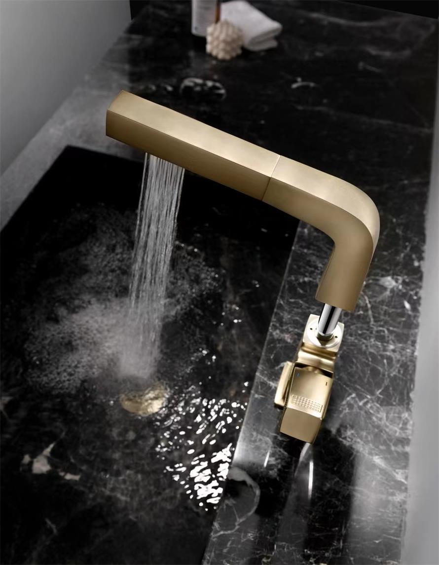 Kaiping Youjia Sanitary Ware Single Hole Gun Ash Two Function Square Basin Lifting and Pulling Hot and Cold Faucet 31632