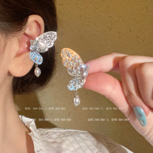 韩国气质锆石蝴蝶珍珠耳夹女无耳洞时尚耳骨夹精致耳饰设计感小众