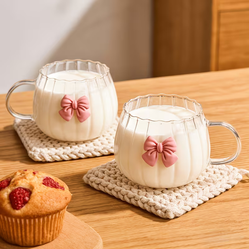 Taza de vidrio de alta borosilicona con rayas verticales gruesas, taza de café, taza de desayuno de leche, taza de agua de bebida de oficina en el hogar